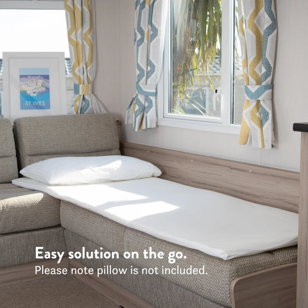 travel memory foam mattress topper in single and double with a travel bag for camping vans, motor homes, van conversions and more.