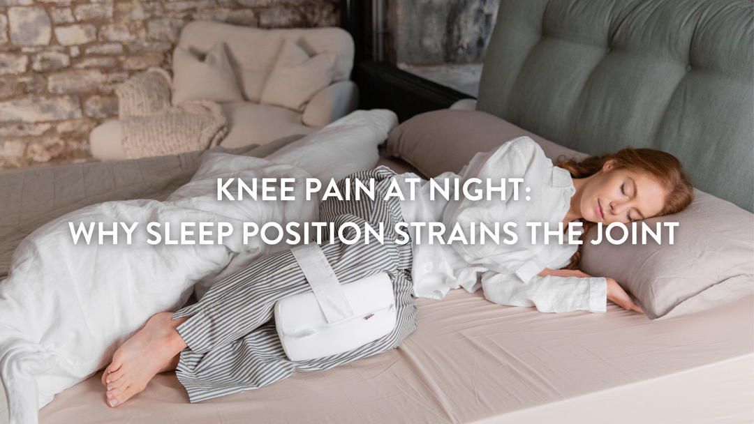 Person sleeping on their side using a Putnams knee pillow for support 