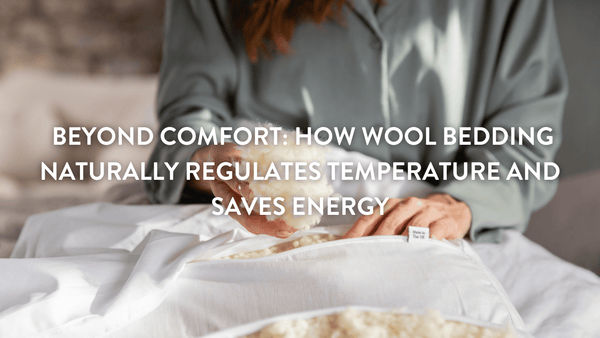 Person showing the 100% British wool contents of Putnams pillows and duvets