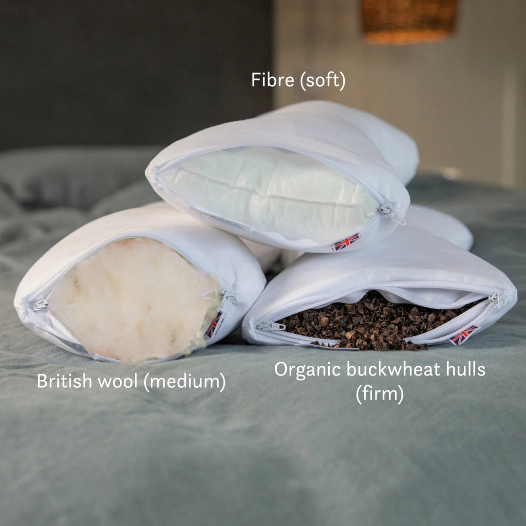 Butterfly Japanese style pillow small neck cushion Putnams UK sleep bed cushion wool buckwheat fibre 100% cotton