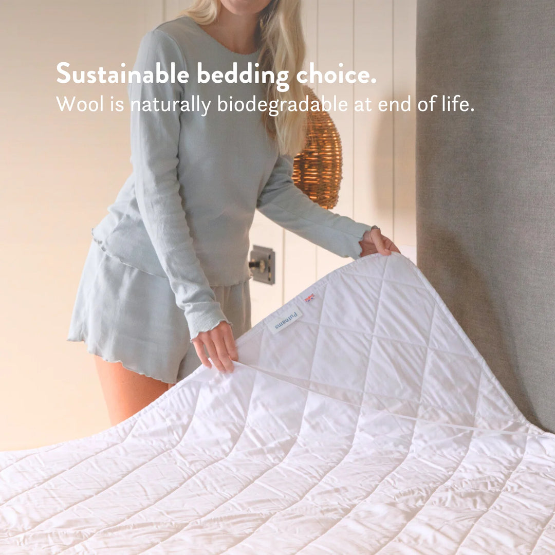 100% Cotton & British Wool Washable Mattress Protector handmade in the UK traceable ethical wool natural materials machine wash