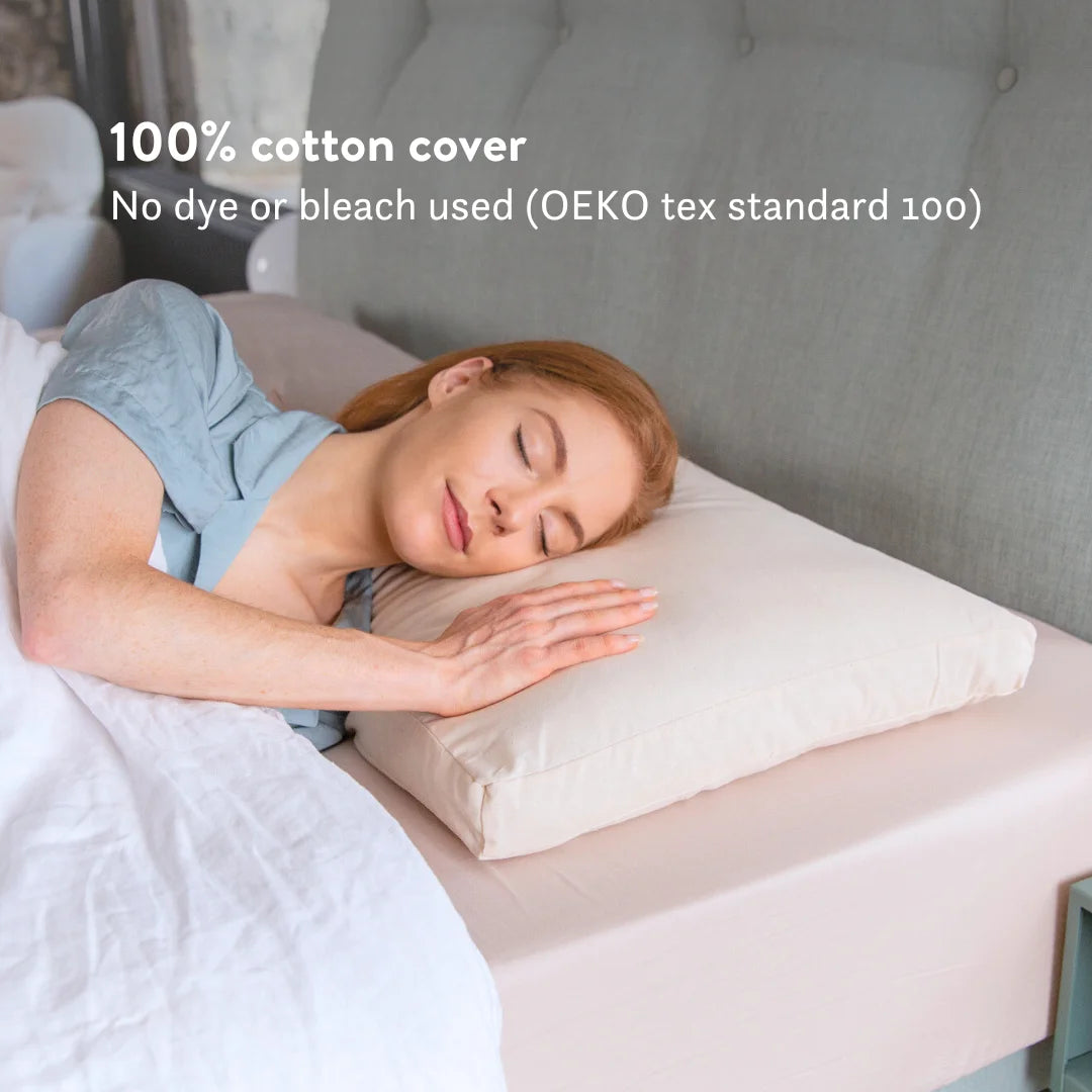 100% cotton cover no dye or bleach OEKO tex standard 100 Putnams organic buckwheat pillow