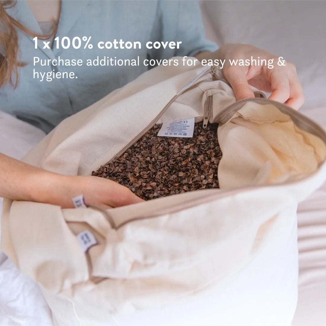 1 x cover 1 to hold hulls & additional for frequent washing for easy washing & additional hygiene. Organic buckwheat hull pillow with a 100% cotton outer and inner cover. 