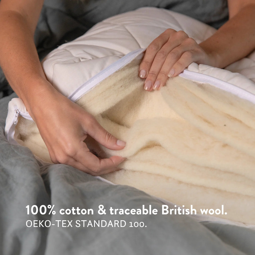 Quilted British Wool Pillow with a 100% cotton cover handmade in the UK from traceable British wool.