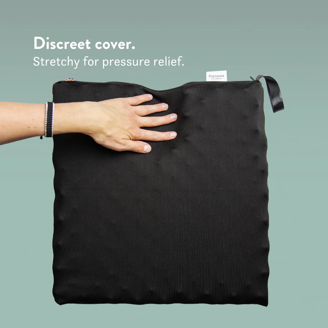 Discreet cover. Stretchy for pressure relief. Sero Pressure Cushion Coccyx Cut Out