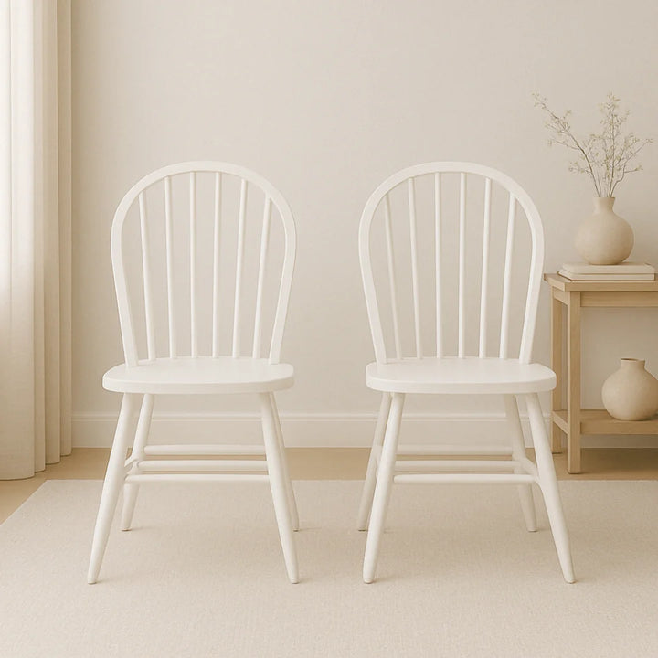 Solid Beech Wood Pair of Arch Back Windsor Chairs