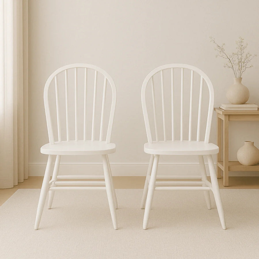 Solid Beech Wood Pair of Arch Back Windsor Chairs