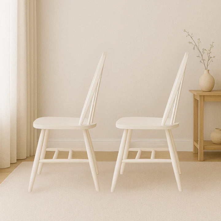 Solid Beech Wood Pair of Arch Back Windsor Chairs