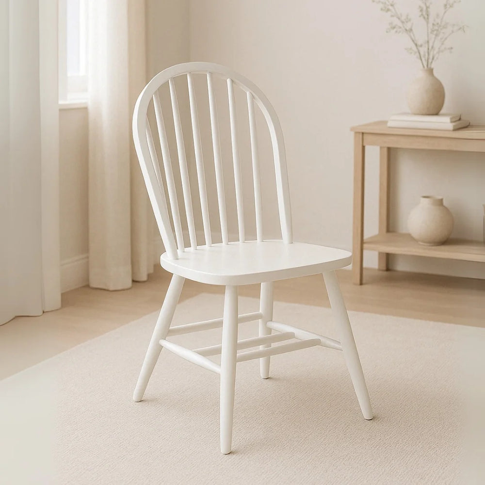 Solid Beech Wood Pair of Arch Back Windsor Chairs