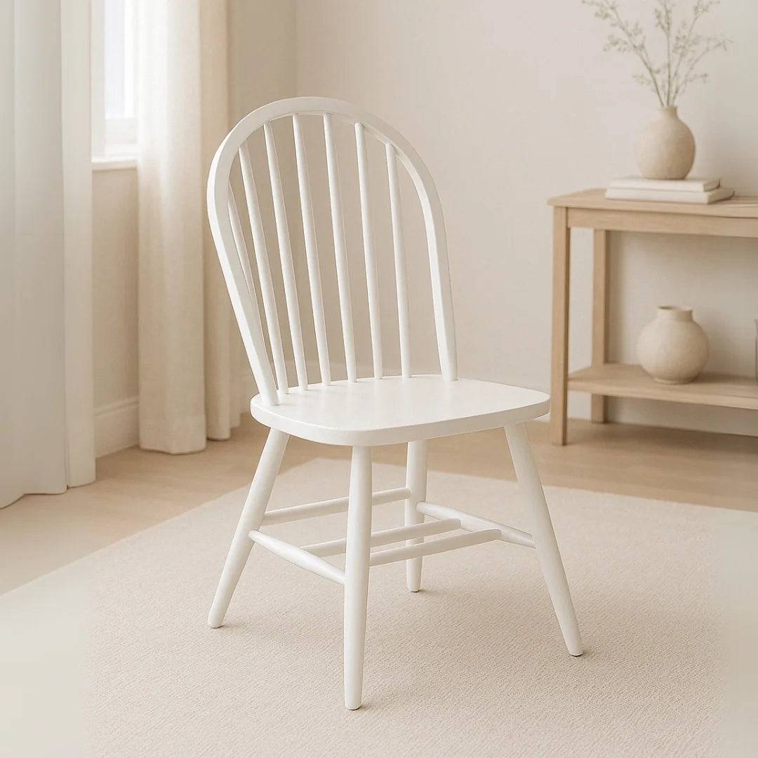 Solid Beech Wood Pair of Arch Back Windsor Chairs
