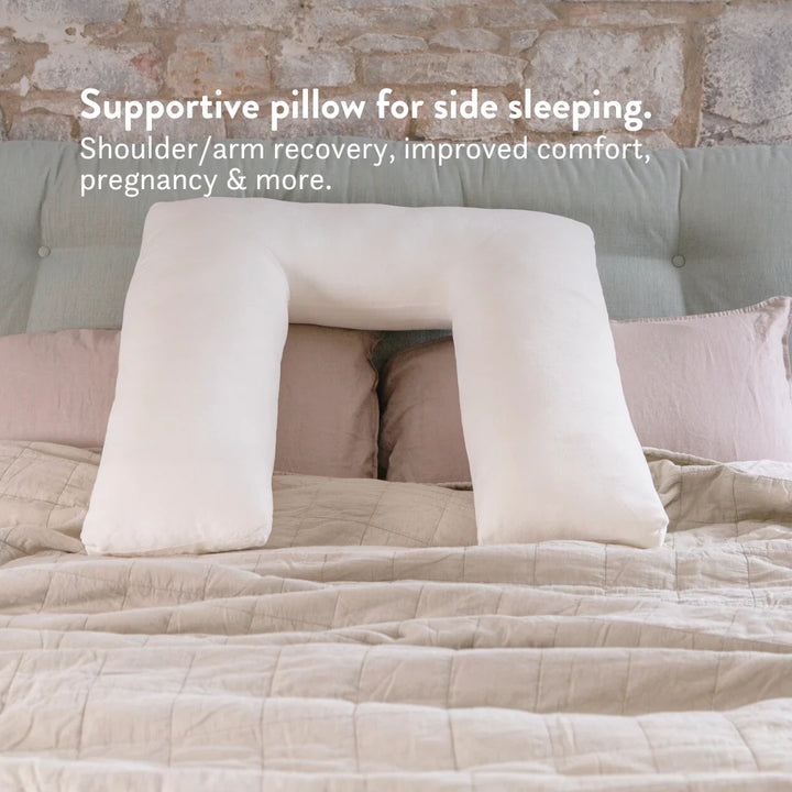 Supportive pillow for side sleeping. Shoulder/arm recovery improved comfort and more. U shaped XL cuddle pillow for shoulder arm pain when side sleeping Putnams