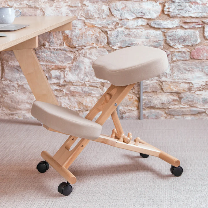 Memory Foam Kneeling Chair solid wood locally made in the UK FSC beige
