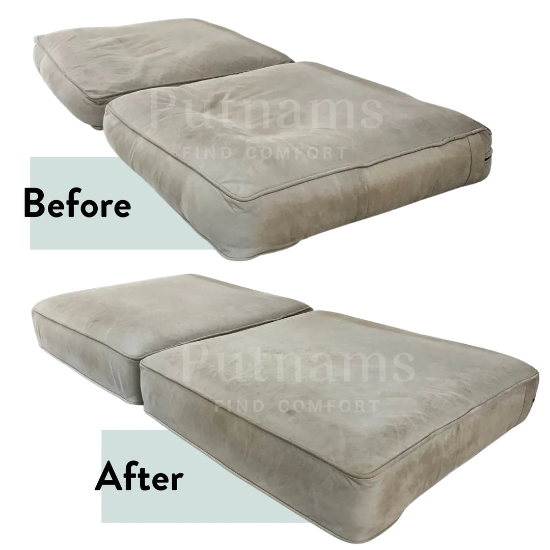 Sofa Cushion Refilling Service - UK Wide leather suede before and after