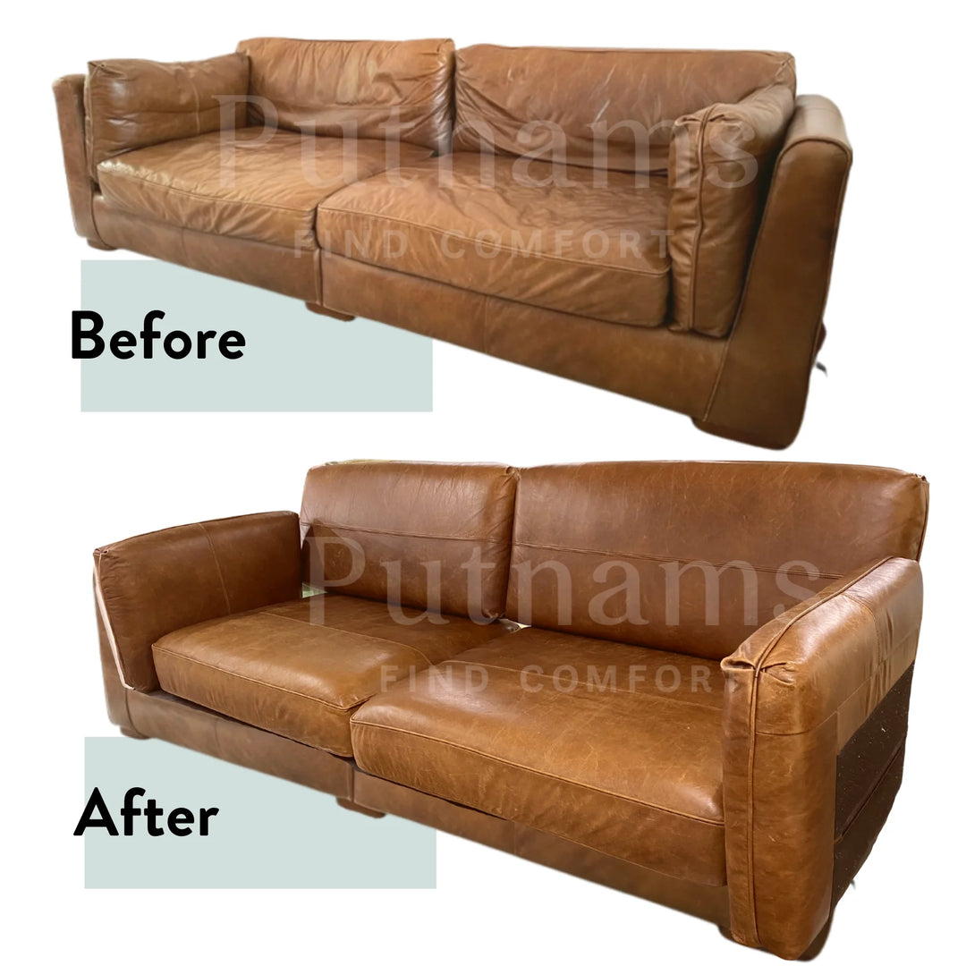 Sofa Cushion Refilling Service - UK Wide leather before and after