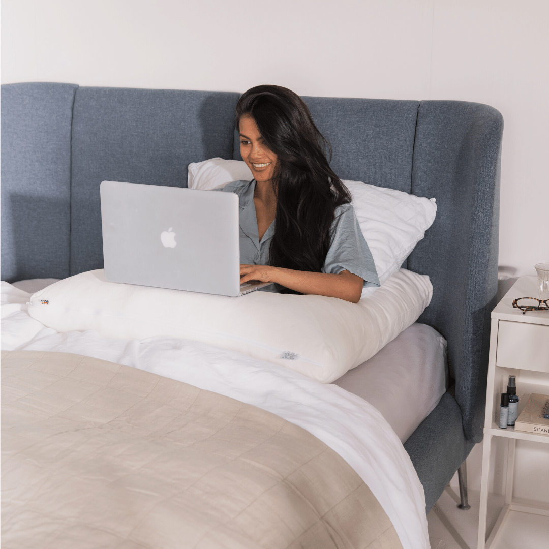 cuddle headboard resting pillow to lean against when working from home putnams